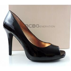 BCBG BCBGeneration DION Dress Open Toe High Heel Pumps Black Patent Size 10